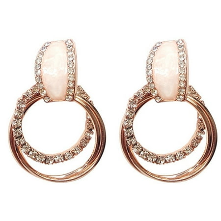 AkoaDa Best Women`S Fashion Earrings Rose Gold Color Geometric Circles Sparkling Rhinestone Stud Earrings Women