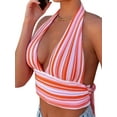 thumbnail image 6 of Dewadbow Women Deep V Neck Stripe Halter Crop Vest Backless Cami Tank Top, 6 of 6