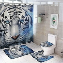 4 Pieces Colorful White Tiger Shower Curtain Set Modern Nature Animal Bathroom Decor Sets with Rugs Bathroom Accessories Set Bathroom Curtain Shower Set with 12 Hooks
