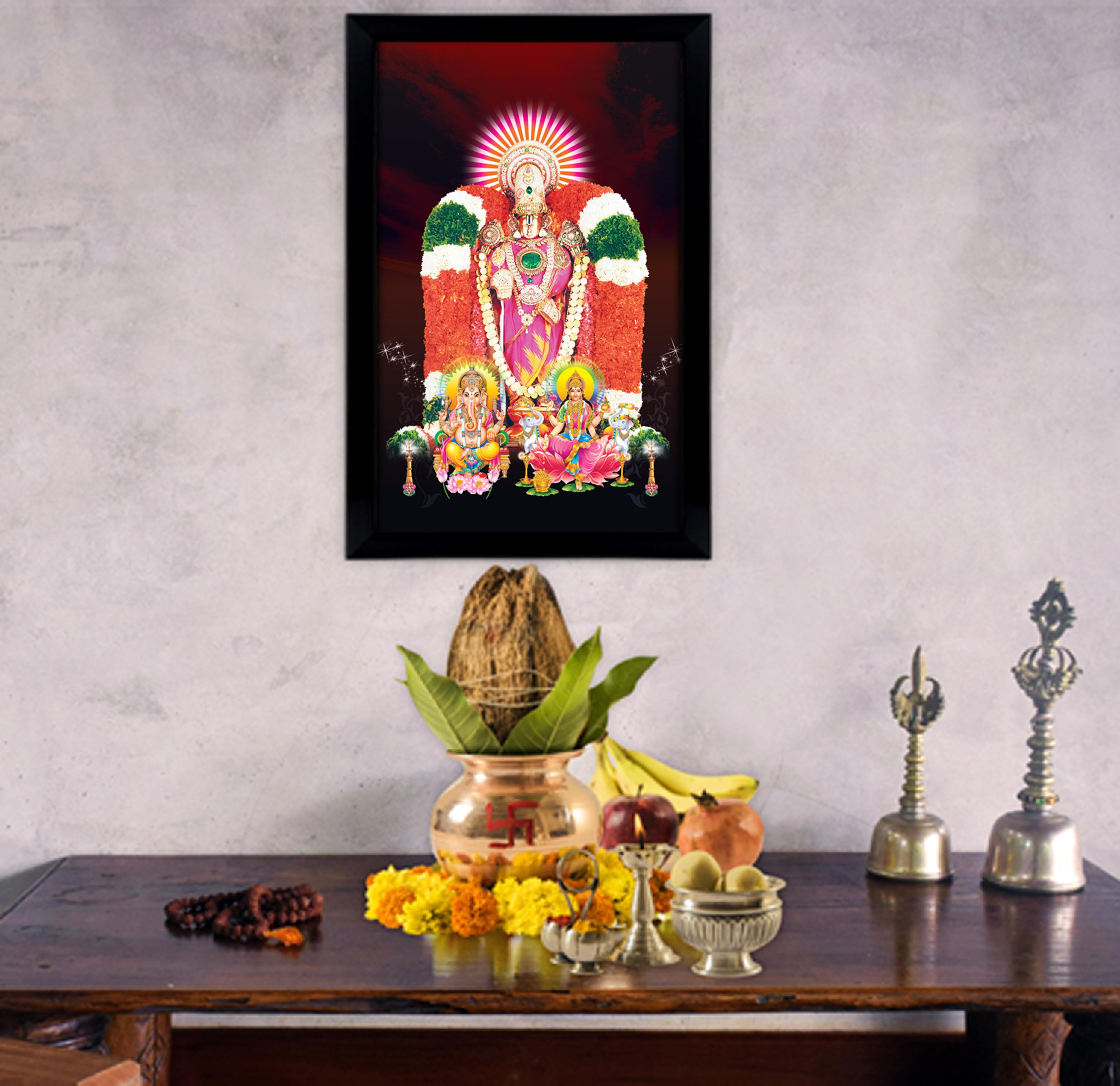 Buy IBA Indianbeautifulart Lord Ventkteshwara With Goddess Lakshmi Poster With Frame Hindu God