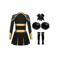 thumbnail image 2 of iiniim Girls Cheer Leader Cheerleading Long Sleeve Crop Top Skirt and Pom Poms Stocking Hair Tie Gold&Black 14, 2 of 7