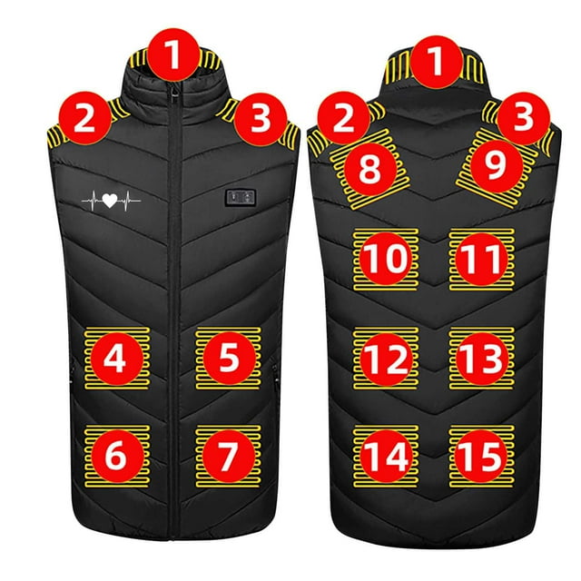 Bloque de Carga Usb, Cremallera Unisex Doble Control 15 Zona Calefacción Chaqueta de Algodón, Caliente Chaqueta de Vestido para Hombre