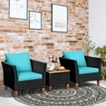 thumbnail image 1 of Gymax 3PCS Patio Rattan Conversation Furniture Set Yard Outdoor w/ Turquoise Cushions, 1 of 10