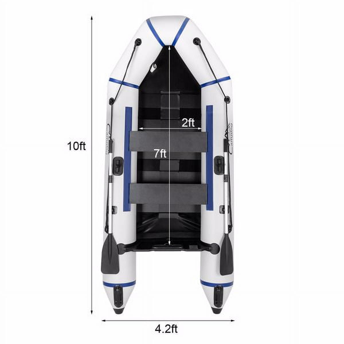 Water Adult Assault Boat Off-White/ Hard Deck & Paddle Lock - 726LB PVC Dinghy Kit w/ Pump, Oars & Bag