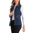 thumbnail image 4 of Chaqueta sin mangas con cremallera Inspire Chic para mujer, chaleco utilitario con bolsillos, M, azul marino, 4 of 5