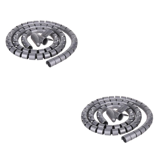 Inteprter Tubo de almacenamiento de cables Organizador de cables a prueba de mordeduras Patrón enrollador de cables en Aleatorio, Gris Gris-plata 8 mm * 1.5 m + clip de 8 mm 2piezas