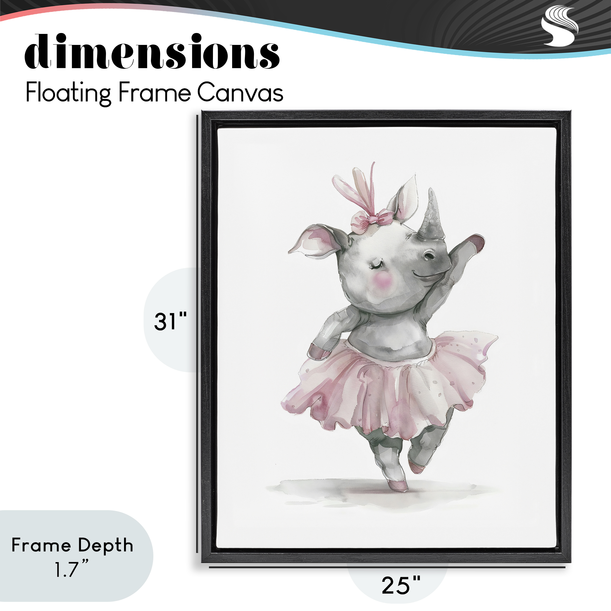 Stupell Industries Ballerina Rhino in Pink Tutu Black Framed Floater Canvas Wall Art, design by LSR Design Studio
