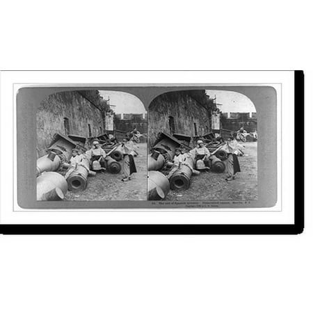 Historic Print, Manila, Philippine Island: The end of Spanish Tyranny. Dismounted cannon, 18" x 24"