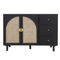 thumbnail image 6 of Tcbosik 3-Drawers Storage Cabinet, Accent Cabinet with 2 Rattan Doors, Modern Sideboard Buffet Cabinet with Adjustable Interior Shelves for Living Room (Black), 6 of 7