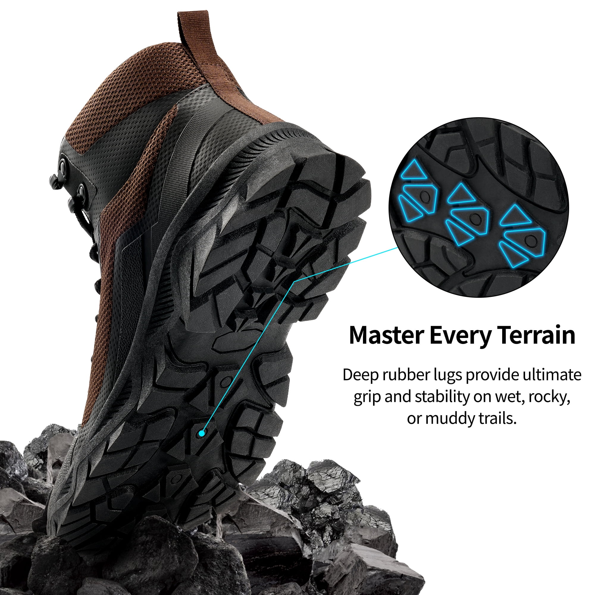 MeMoride Men's Hiking Boots Mid-Top Breathable Non-Slip Outdoor Trekking Shoes