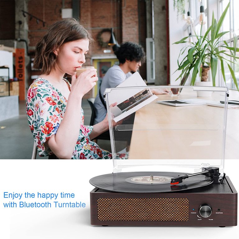 Bluetooth Record Player Belt-Driven 3-Speed Turntable, Vintage Vinyl Record  Players Built-in Stereo Speakers, with Headphone
