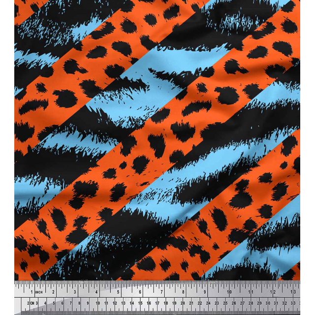 Soimoi Blue Rayon Fabric Leopard & Wild Animal Skin Print Fabric by Yard 42 Inch Wide
