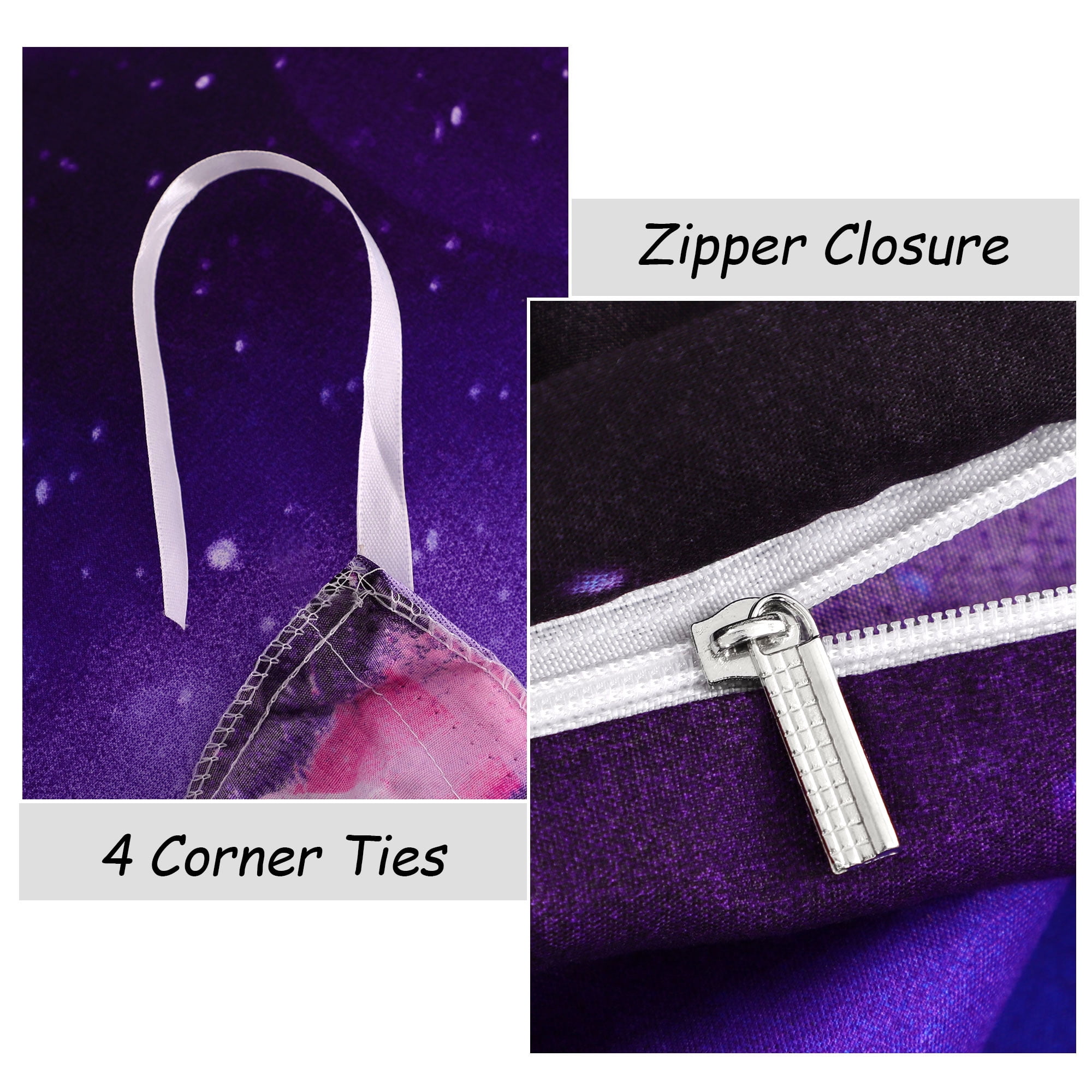 2 Piece 3D Galaxy Duvet Cover Bedding Set with Pillowcase Dark Purple Twin