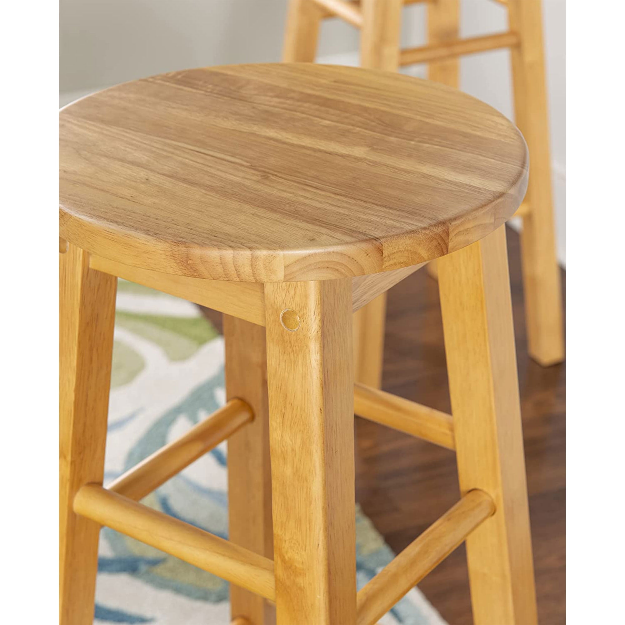 PJ Wood Classic Round-Seat 29 Inch Kitchen Bar Stools, Natural, Set of 2