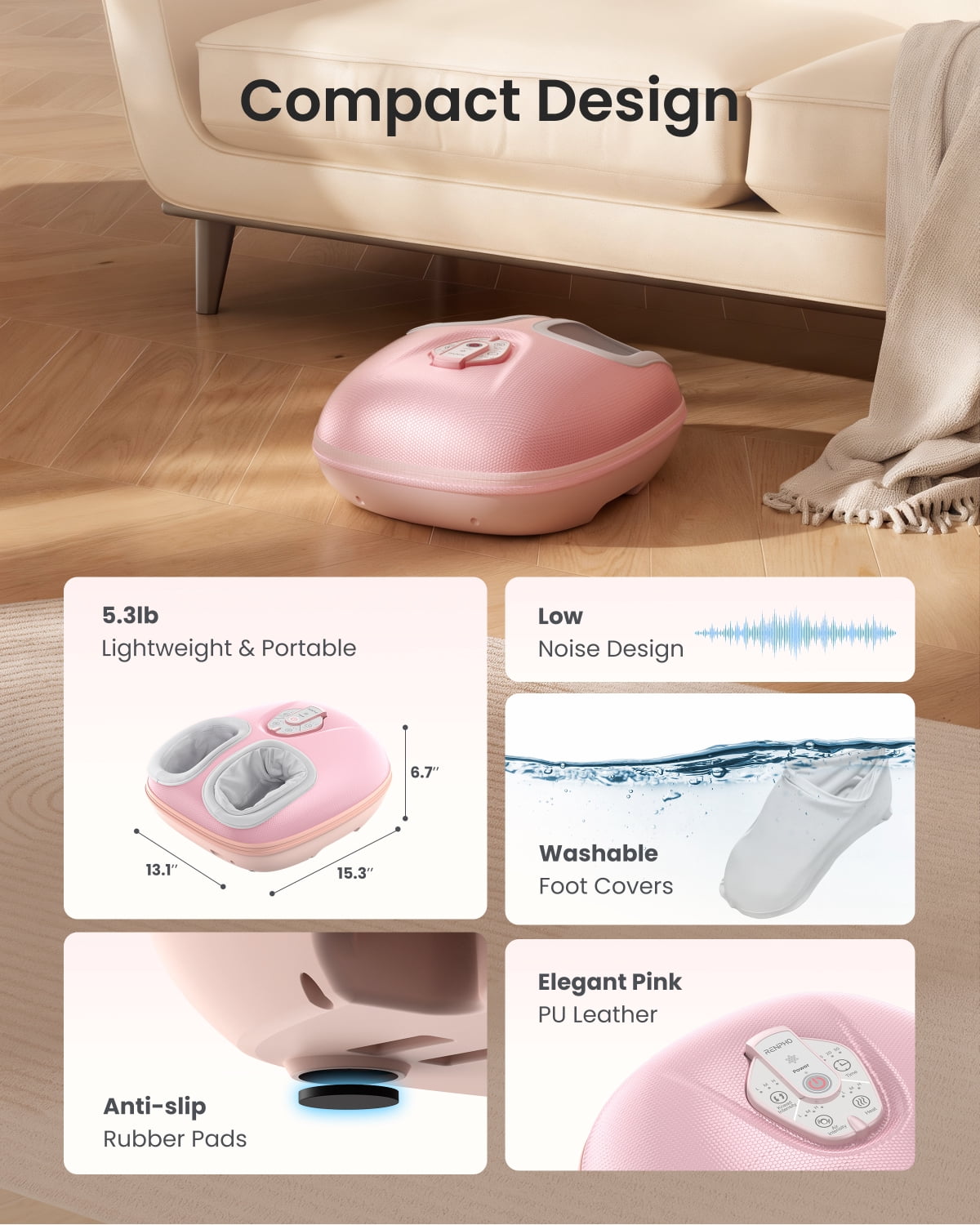 RENPHO Foot Massager Machine with Heat [2026 Upgraded], Shiatsu Foot Massager for Plantar Fasciitis, Gifts for Women Men Mom Dad, FSA Eligible HSA Store Eligible, Pink