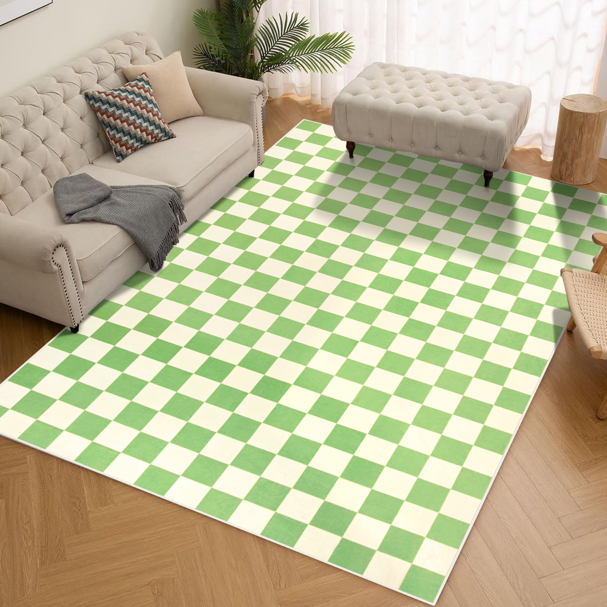 Arogan Checkered Area Rug for Living Room Bedroom Washable Rug, Green,4' x 6'