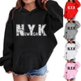 thumbnail image 2 of SGMVNU Hoodies for Girls Letter Print Graphic Hooded Sweatshirt Long Sleeve Casual Loose Pullover Tops for Kids Back To School Clothes Grey Size 7-8 Years, 2 of 5