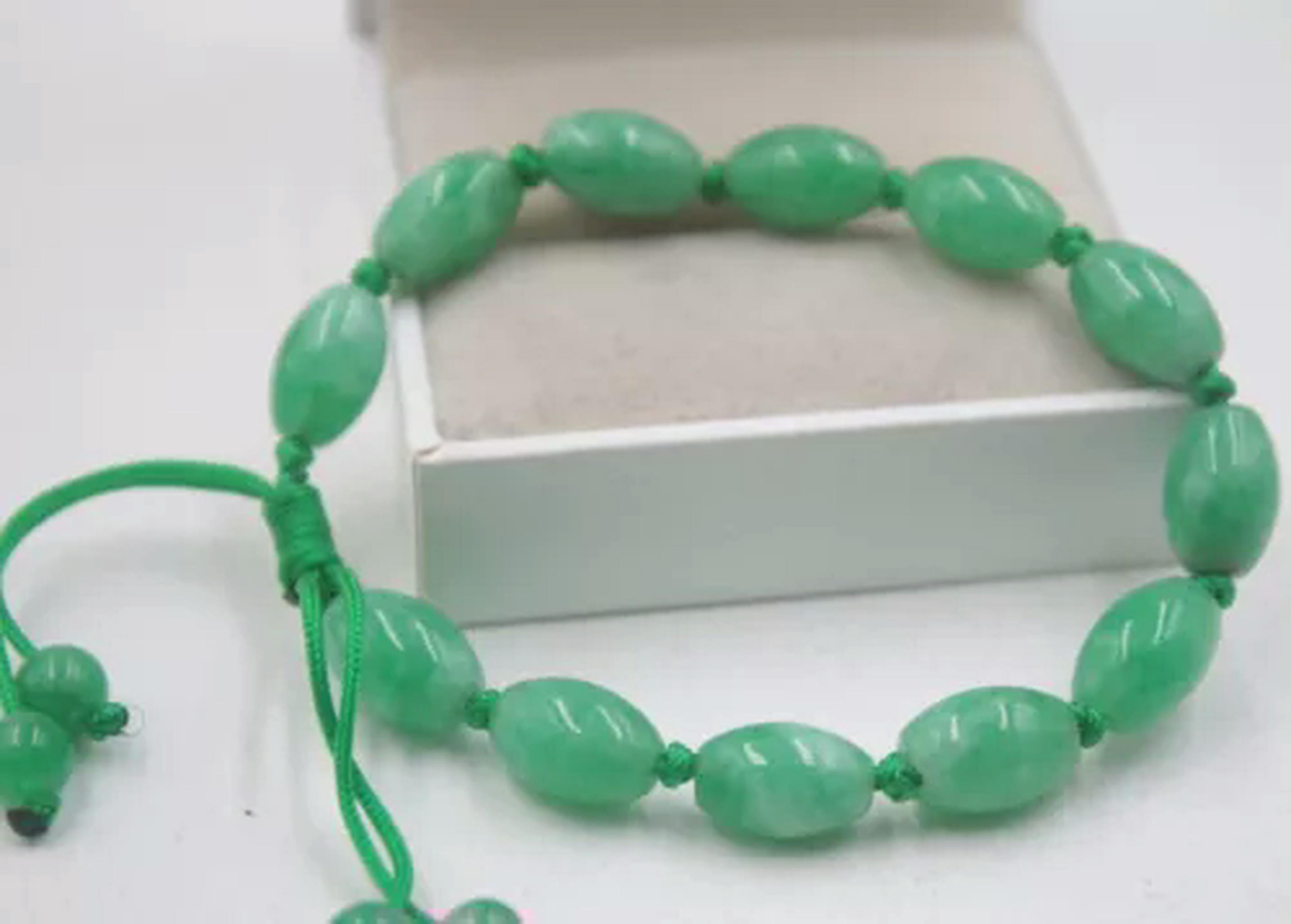 HOOUN Real Natural Jade Jadeite Bracelet Green Oval Beads Women Men Rope Weave Link
