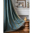 thumbnail image 2 of Nvzi Bohemian Striped Print Cotton Linen Window Curtain Panel with Lace Rod Pocket Colorful Patterned Room Darkening Drapes, 1 Piece (59"x71",Green), 2 of 3