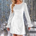 thumbnail image 2 of DHFJKG Women Dresses Sparkly Sequins Solid Color Round Neck Long Sleeve Velvet Mini Dress Elegant Casual Party Wear Comfortable Stretchy Soft Stylish Dresses, 2 of 5