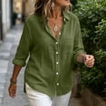 thumbnail image 7 of Ashirexll Summer Tops for Women Solid Color Long Sleeve Button Linen Shirt with Pockets Casual Summer Blouse, 7 of 7