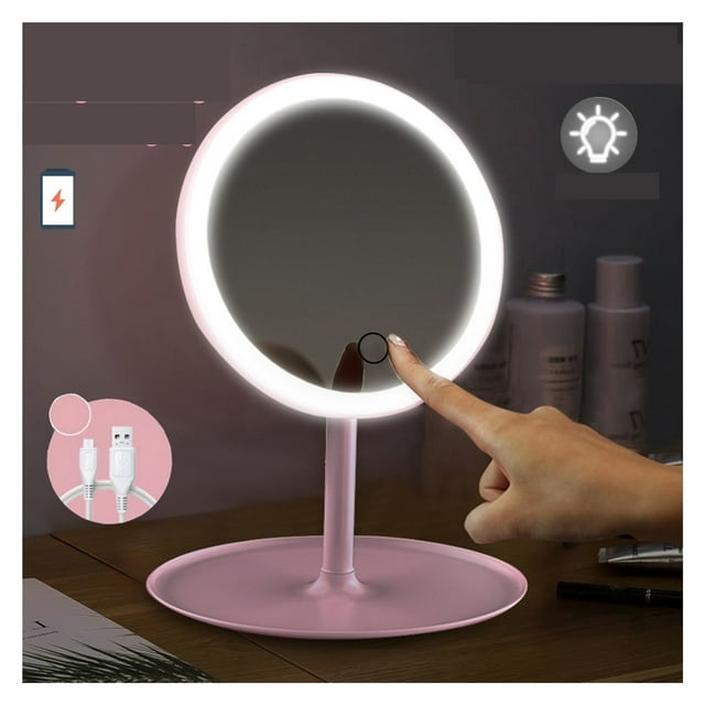 LED Makeup Mirror With Light Lamp With Storage Desktop Rotating Cosmetic Mirror Light Adjustable Dimming USB Vanity Mirror ,Widely Use