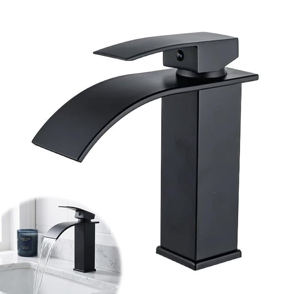 Matte Black Bathroom Faucets, Waterfall Bathroom Sink Faucet Modern Single Handle Bathrooms Faucte 1 or 3 Hole,RV Mixer Tap Vanity Faucet, Includes Supply Hoses Deck Plate for Home RV