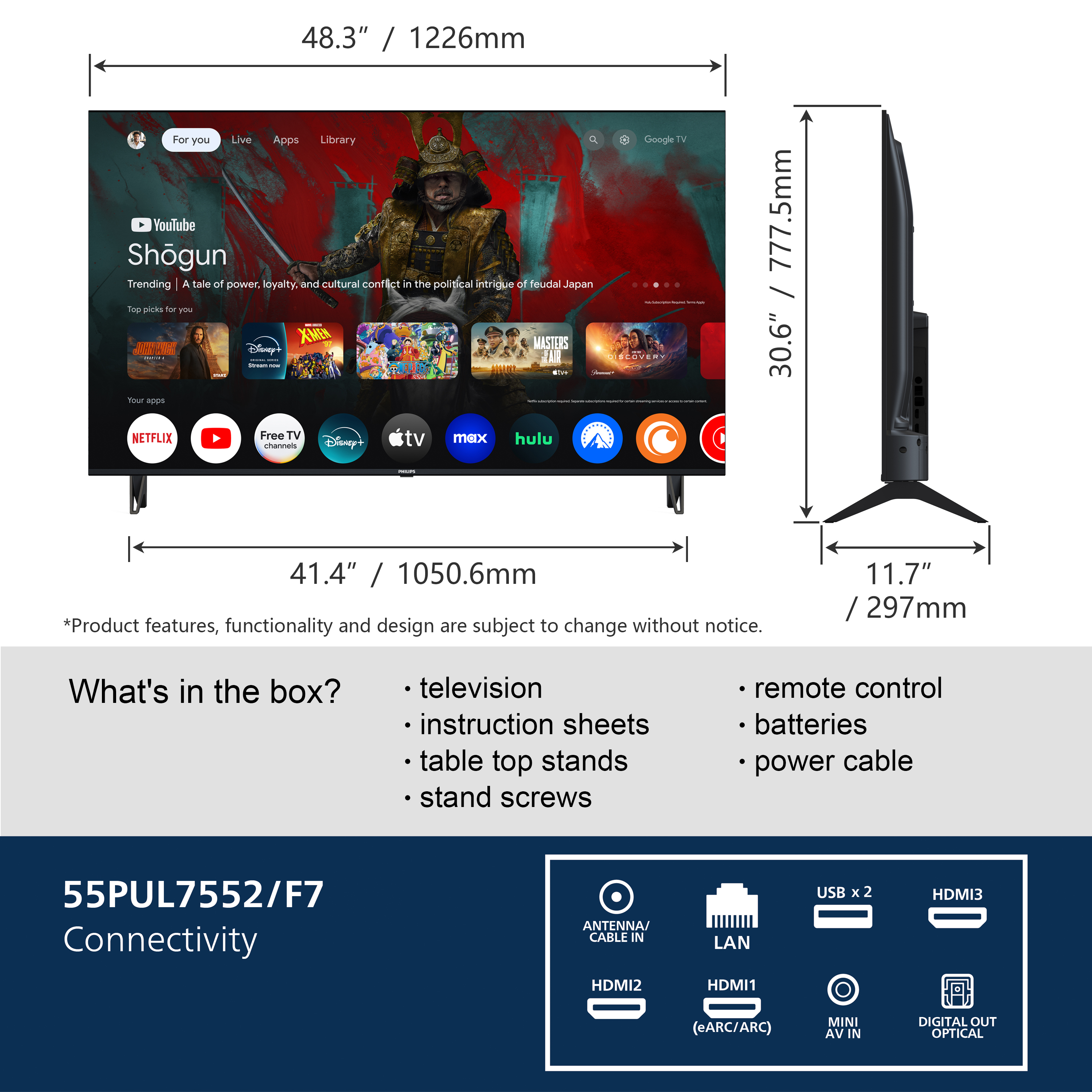 Philips 55" Clase 4K Ultra HD (2160p) Google Smart LED TV (55PUL7552/F7) 5