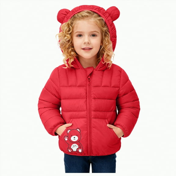 MYShe Baby Boys Girls Winter Coats Toddler Hoods Infant Kids Light Puffer Padded Outwear Coats for Boys Red,2-3 Years