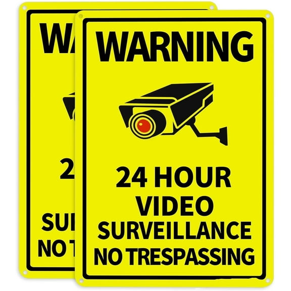 Video Surveillance Sign 2 Pack, 10"x 7" No Trespassing Aluminum Warning Sign, UV Protected & Waterproof, Easy to Install, Reflective, Security Camera Sign for Home, Business, CCTV