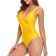 thumbnail image 3 of Traje de baño Cintura ajustada Vendaje Cuello en V Chaleco con cordón Sin mangas Traje de baño encantador para mujer Amarillo XL, 3 of 6