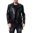 thumbnail image 2 of AOWOFS Men's Faux Leather Jacket Double Belt Punk Motorcycle Zip Slim Fit Biker Jacket, 2 of 2