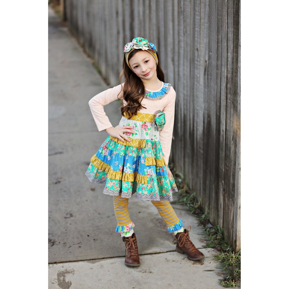 Mustard Pie Mustard Pie Little Girls Multi Color Picnic Lunch Long Sleeve Mckenna Dress