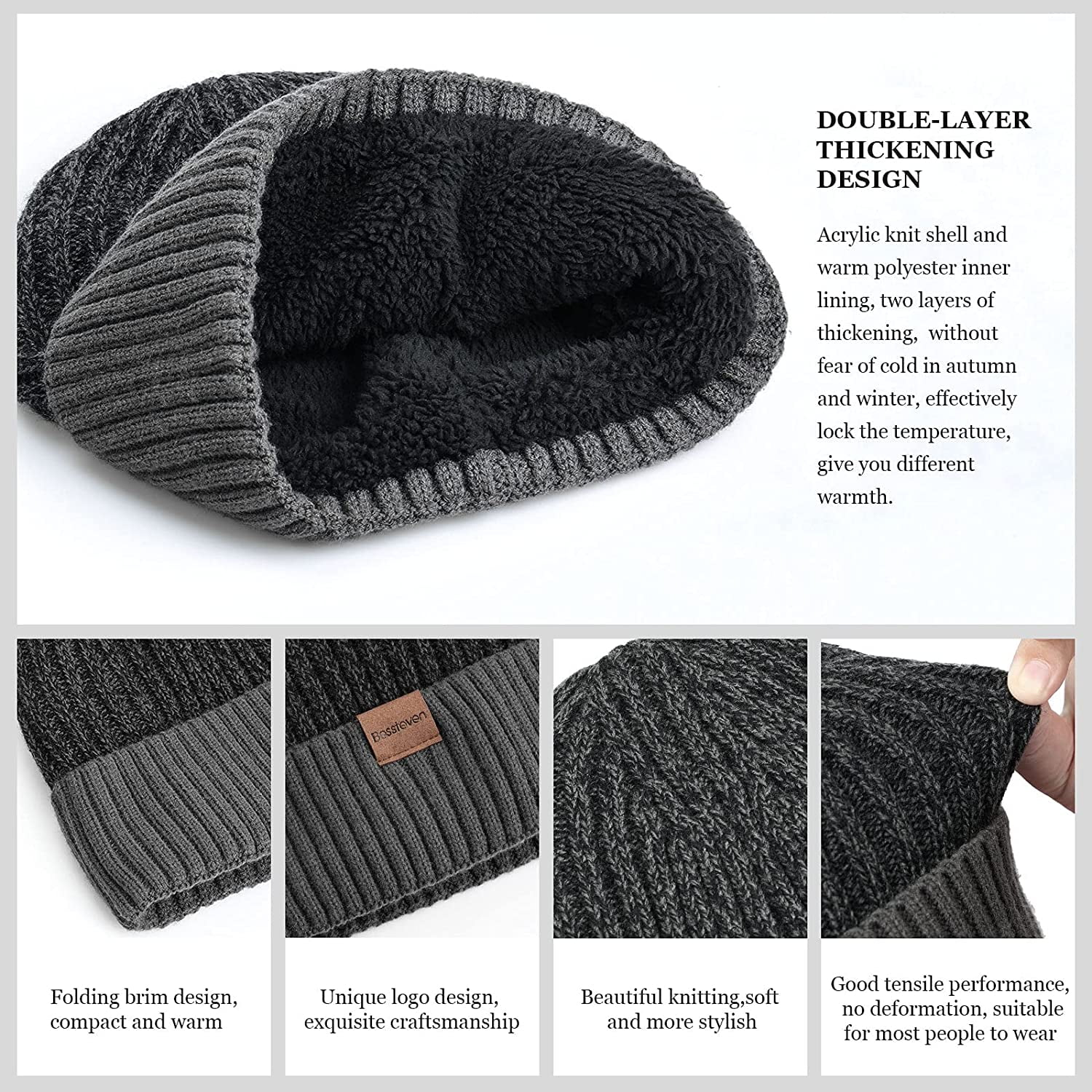 Sale Duo Hat Beanie for Cold Weather Dark Grey (1268)