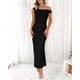 thumbnail image 4 of Vestido largo BTFBM para mujer, verano 2025, con un solo hombro, fruncido, negro, 4 of 7