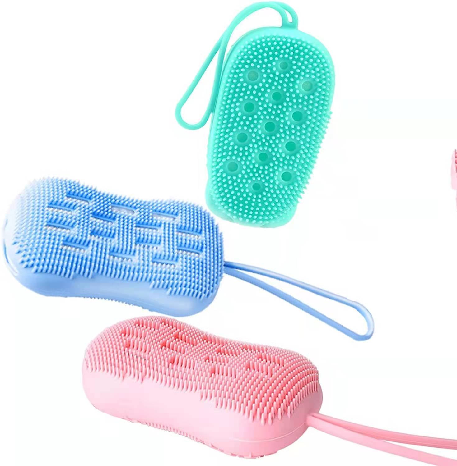Silicone Bath Scrubber, DoubleSided Shower Body Brush with Soft Brush
