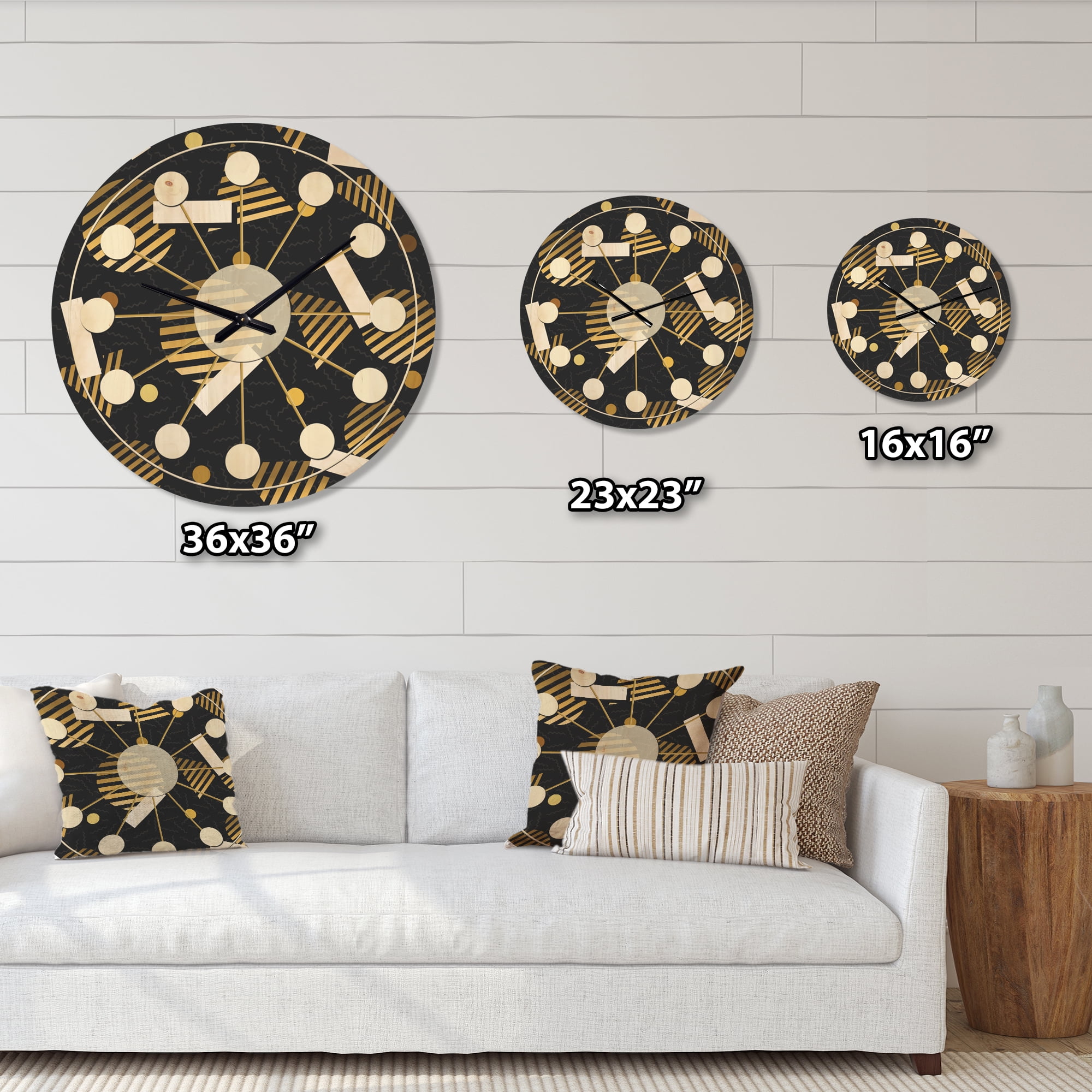 Designart 'Gold Circular Retro Pattern' Mid-Century Modern Wood Wall Clock