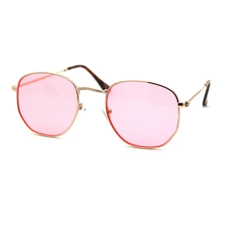 Mens Hippie Solid Color Lens Rectangular Dad Metal Rim Sunglasses Gold Pink