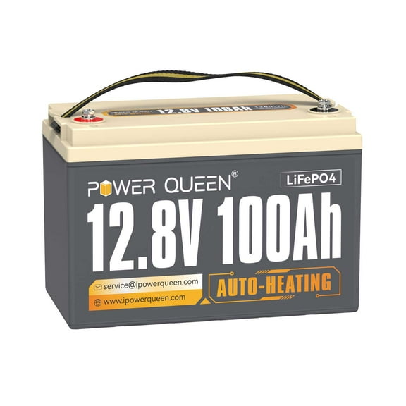 Power Queen 12V 100Ah Auto-Heating LiFePO4 Lithium Battery BMS Support Low Temp. For RV Marine Solar Outdoor