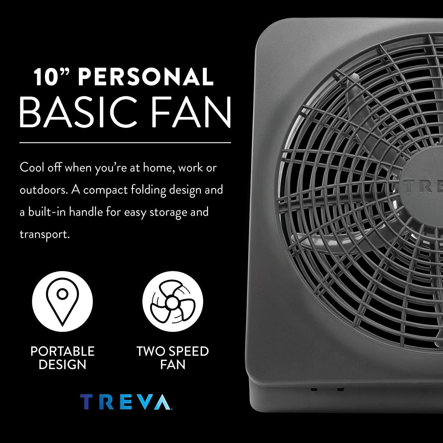 Treva 10 inch Battery Powered Portable 2 Speed Table Fan with Adapter, Gray