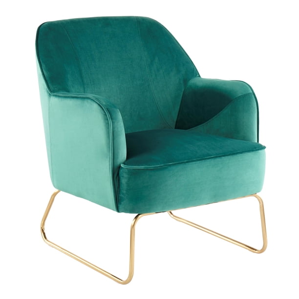 Daniella Contemporary Accent Chair in Gold Metal and Green Velvet by