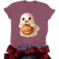 thumbnail image 6 of Htigea Womens Halloween T Shirts Cute Ghost Pumpkin Graphic T-Shirt | Crew Neck, Short Sleeve, Loose Fit, Soft Comfy, All Saints' Day, Holiday Party Tees 01#Wine L, 6 of 9