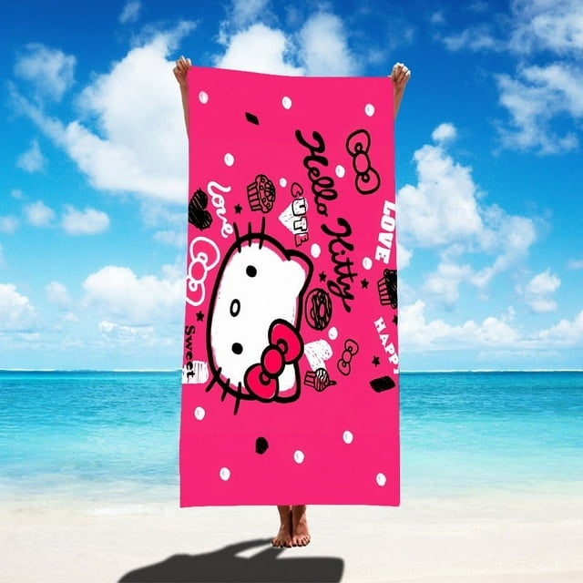 Serviette de Plage Sanrio Hello Kitty Style Dessin Animé en Microfibre Grande Serviette de Plage Serviette de Bain Serviette Carrée Multifonctionnelle Serviette de Plage