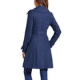 thumbnail image 3 of Abrigo de trench de doble botonadura con cinturón de la marca INSPIRE CHIC para mujer, en ante sintético, con solapas y puños de tiras, tamaño XS, color azul oscuro, 3 of 6