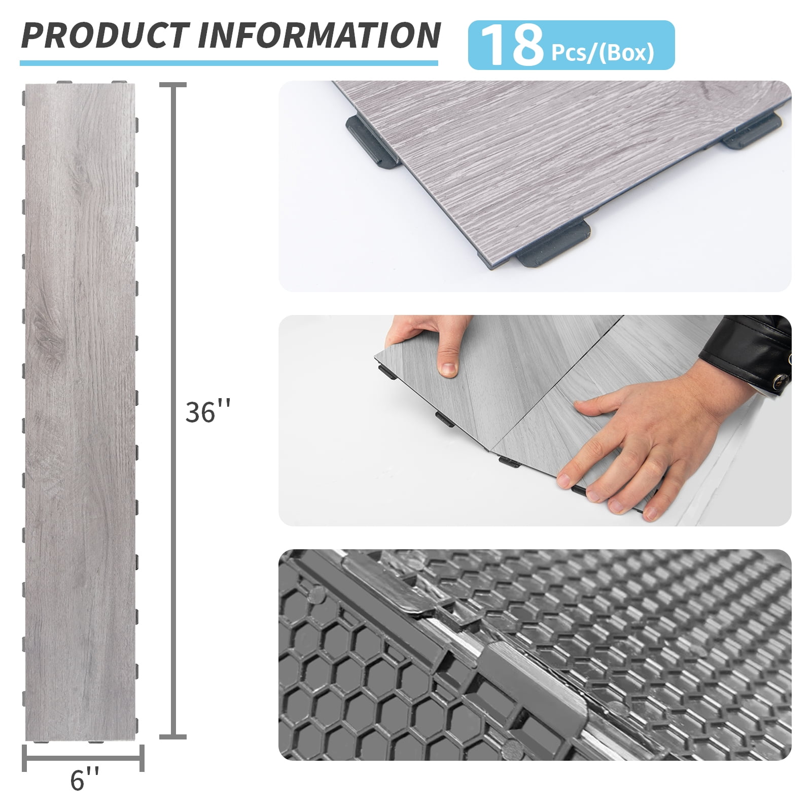 Art3d 18-Pack 36" x 6" Interlocking Luxury Vinyl Flooring Tile，Cover 27 Sq. Ft-Oslo Frost Maple