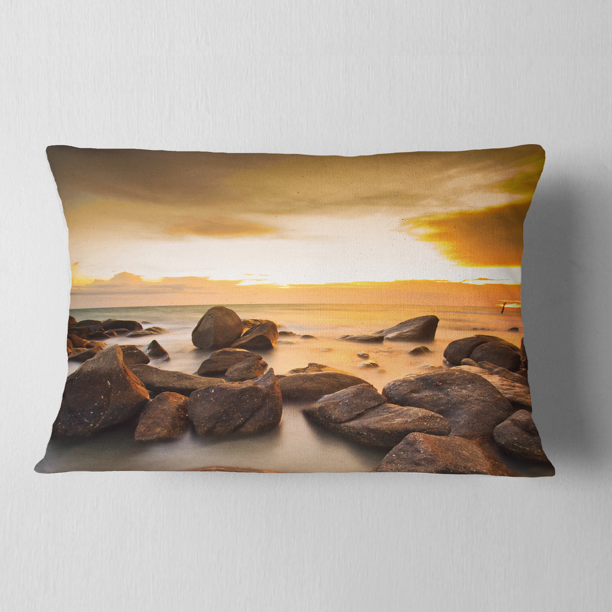 Designart 12" x 20" Blue Polyester Throw Pillow