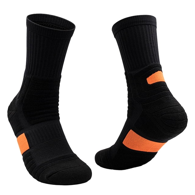 Pisexur Mens Socks,Compression Socks Men,Men's Sport Color Block Comfortable Breathable Thickened Bottom Mid Length Socks,Orange,Free Size