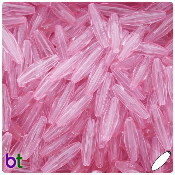 BeadTin Pale Pink Transparent 19mm Spaghetti Plastic Beads (150pcs)