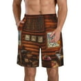thumbnail image 1 of Sikiie Log Cabin Inside Print Men's Beach Shorts, High Elastic Quick-drying Shorts - with Drawstring and Slip Pockets, Suitable for Beach, Sports, Vacation-Small, 1 of 6