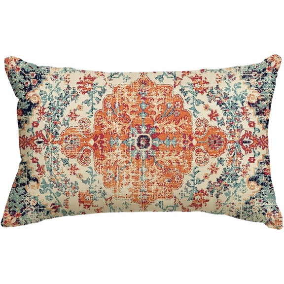Boho Orange Throw Pillow Cover, 12 x 20 Inch Bohemia Ethnic Style Carpet Pattern Cushion Case for Sofa Couch
